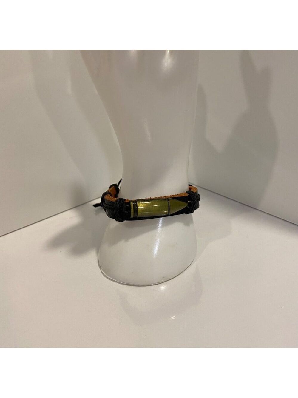 Adjustable Leather & Cord Bracelet With bullet embellishment genuine leather O/S
